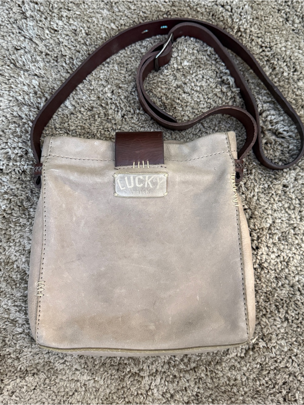 Lucky Brand Taupe Suede Crossbody with Brown Strap